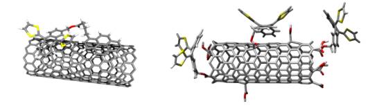 Scheme: Leading examples of non-covalent (i.e., nanohybrids) and covalent (i.e., nanoconjugates) electron-donor-acceptor ensembles based on single wall carbon nanotubes and extended TTF as electron acceptors and electron donors, respectively. (Image: FAU)